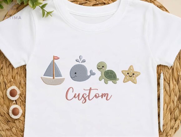 Charming Nautical Magic in Personalized Kids Embroidery Design