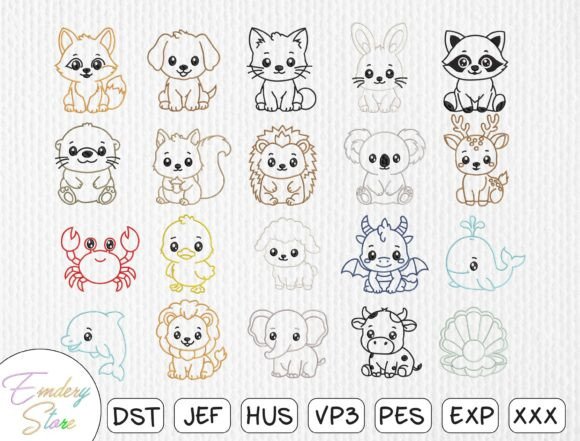 Cute Animal Outlines for Real Embroidery Projects