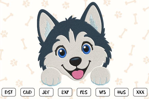 Cute Husky Embroidery Design: A Seasonal Charm for Holiday Crafts