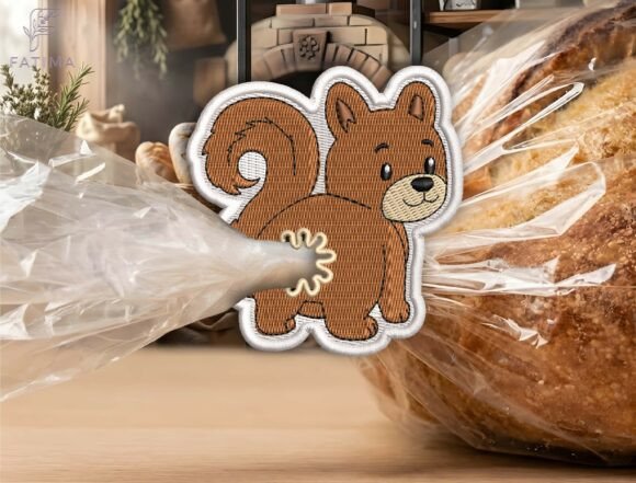 Cute Squirrel Bag Tie Embroidery Design