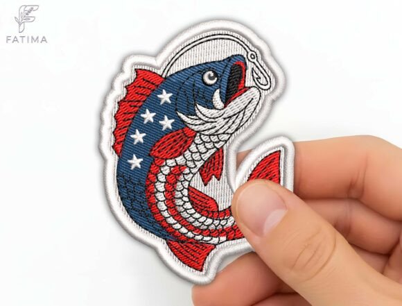 Patriotic Bass Fishing Patch Embroidery