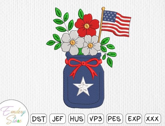 Patriotic Mason Jar Embroidery Design
