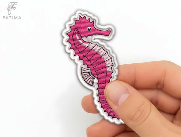 Pink Seahorse Patch Embroidery Design